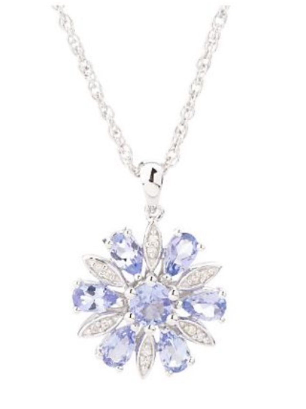 Sterling 1.25 carat total weight Tanzanite/Diamond Flower Pendant/18" Chain/NEW!